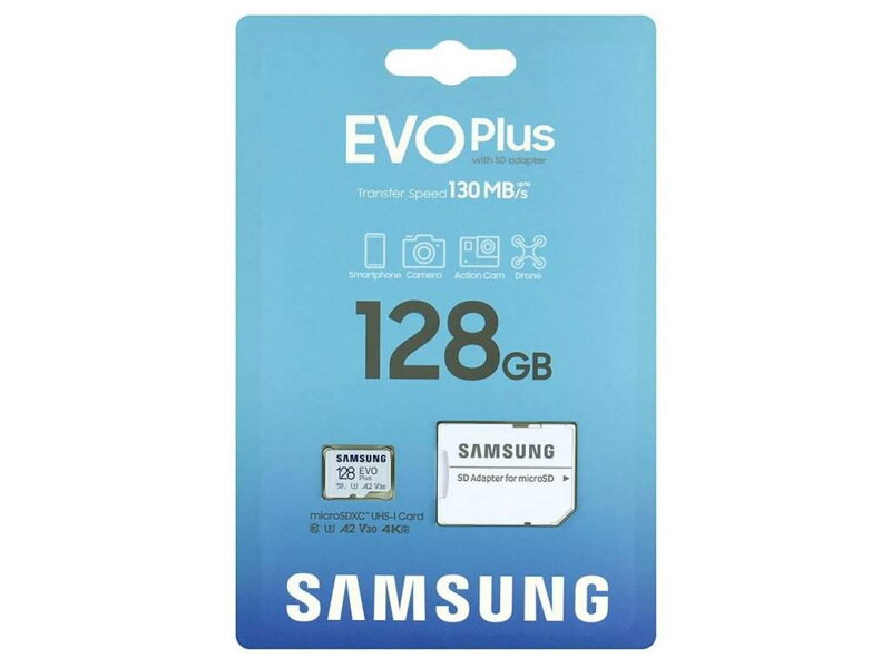 Samsung EVO PLUS microSDXC 128GB UHS-I U3 A2 V30 Class 10 + SD adapter
